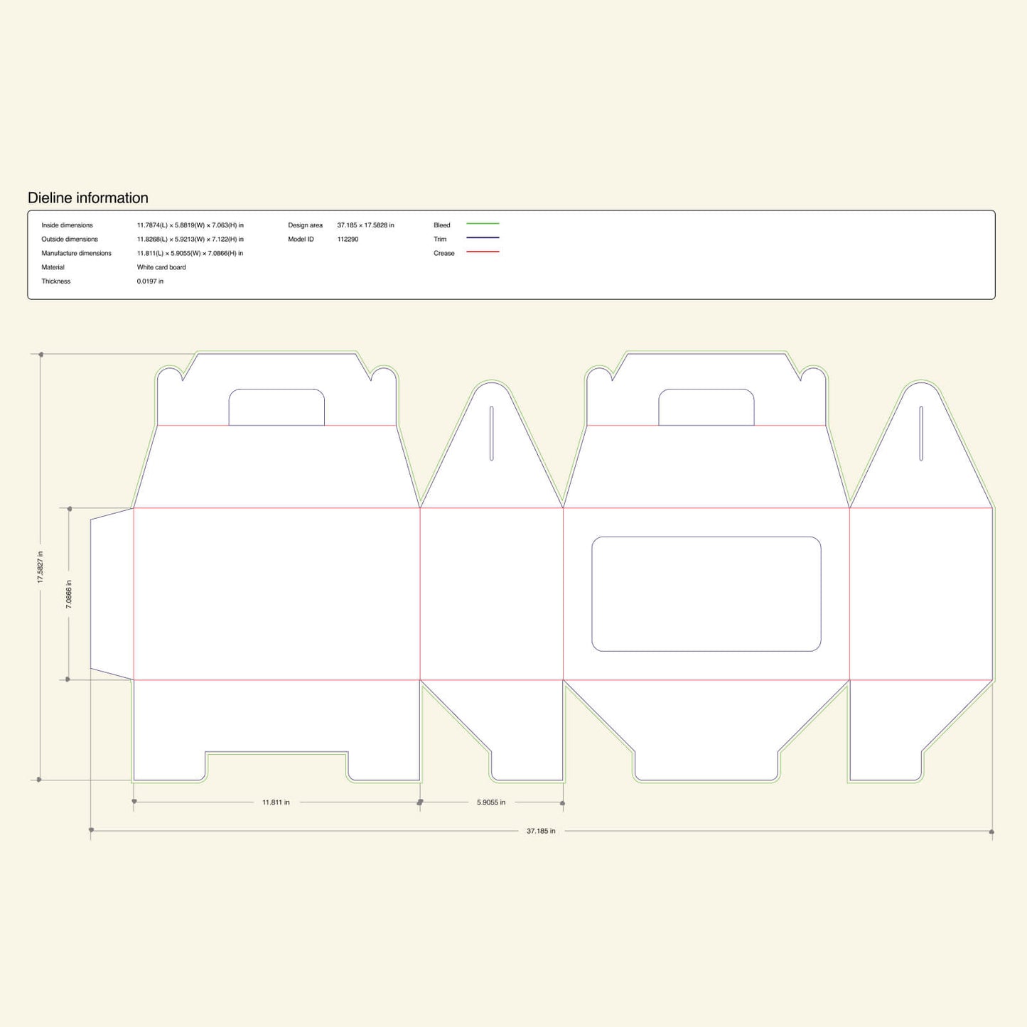 Eco-friendly kraft gable box with see-through window dieline